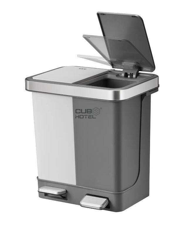 Papelera Doble Pedal 10+10L Blanco y Gris EKO Hana Recycle